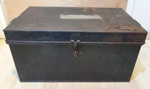 Large Vintage Industrial Metal Box Storage Chest Trunk Steampunk Table Deed