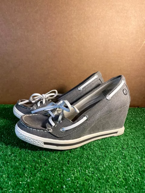 ROCK & CANDY by ZIGI Womens Wedge Boat Shoe Lace up Fabric Upper Gray MANGA 9