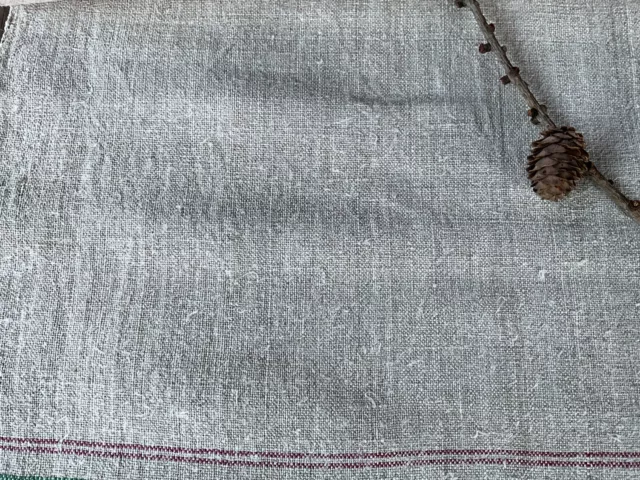Old Handwoven Linen Tea Towel Table Runner Homespun Fabric Red Green Stripes 3