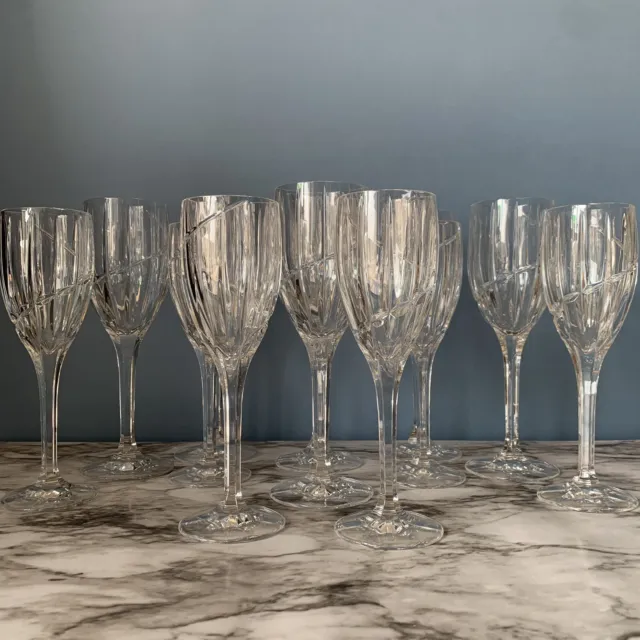 12 Mikasa UPTOWN Crystal Wine Glasses (6) Water Goblets (6) Vertical Swirl Cut