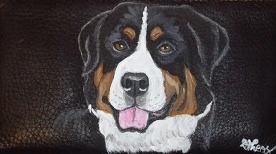 Greater Swiss Mountain dog Checkbook Cover Custom Painted Leather