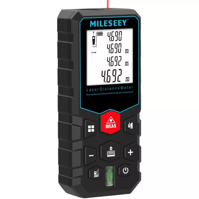 Mileseey Digital Laser Distance Meter Measurer Area Volume Pythagoras Tape LCD