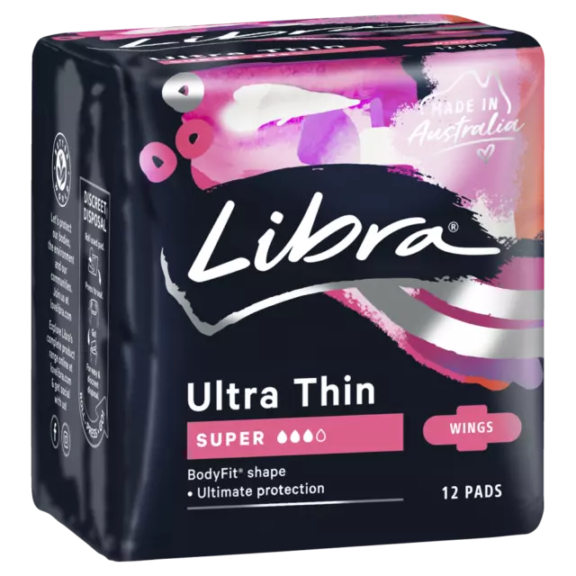 Libra Ultra Thin Super with Wings 12 Pads BodyFit Shape Anti-Leak Core