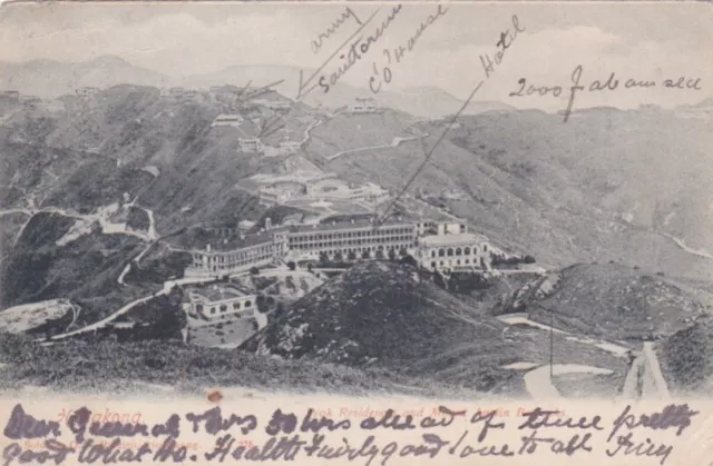China Postcard Hong Kong Peak Residence Mount Austin Barracks Postally Used 1906