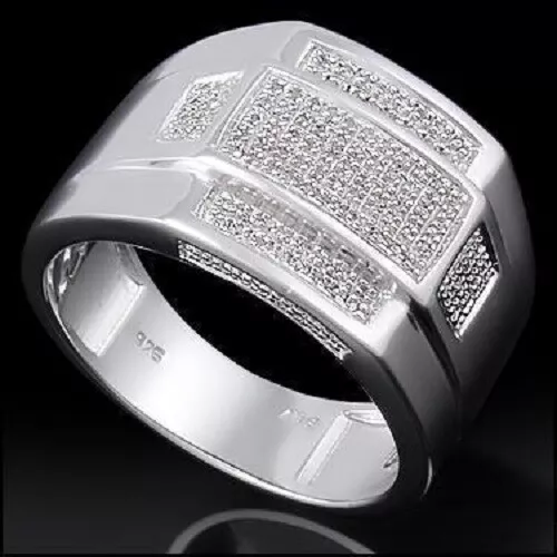 Men's 14K White Gold Over Solid Sterling Silver 0.35 CTW Diamond Size 11D, #5