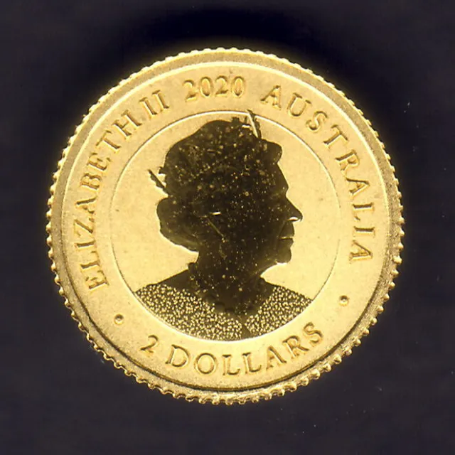 Australia. 2020 Gold Kangaroo ($2).  Perth Mint Issue.. 11.6mm, 0.5 gram.  BU 2
