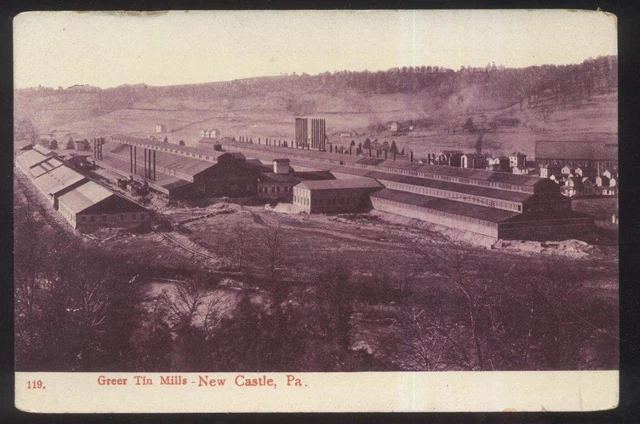 Postcard NEW CASTLE PA  Greer Tin Mills Factory Bird's Eye Aerial view 1907