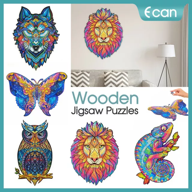 Wooden Jigsaw Puzzles Unique Animal Shape Adult Kid Child Toy Gift Home Decor AU