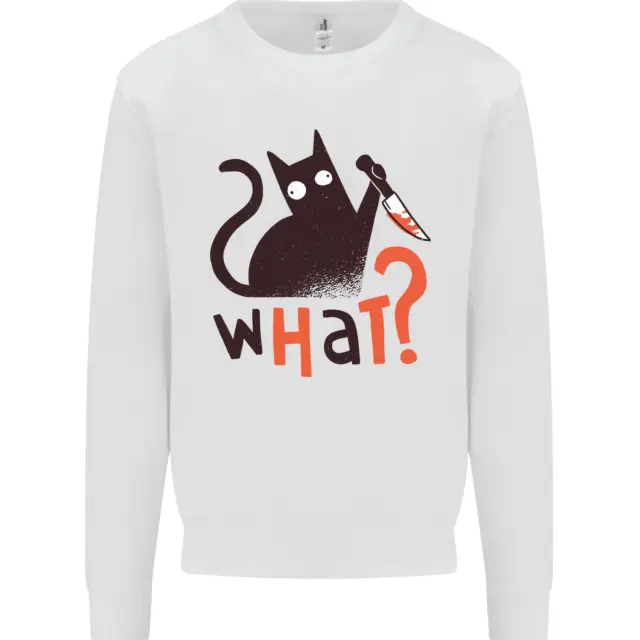 What? Funny Murderous Black Cat Halloween Kids Sweatshirt Jumper