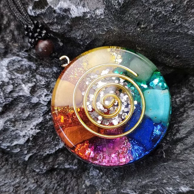 7 Chakra Stone Orgonite Pendant Crystal Resin Healing Chakra Charm Necklace
