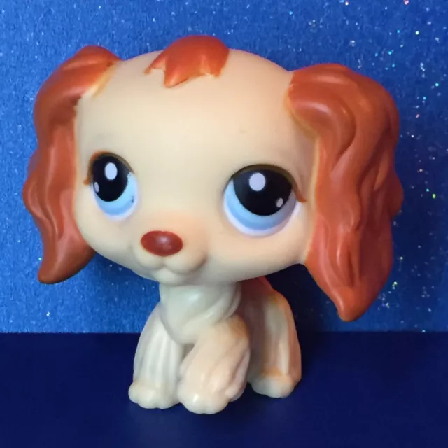 Littlest Pet Shop LPS #298 Cream/Tan Cocker Spaniel Puppy Dog Raised Paw Blue 👀