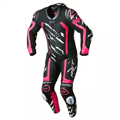Rst Pro Series Evo Airbag Ce Mens Leather Suit - Pink White Lightning Uk 44 L