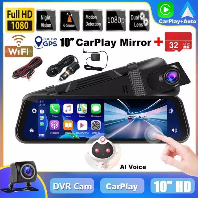 NEW 10" Car Dash Cam GPS WIFI AI Camera Media Driving Recorder G-sensor + 32G TF