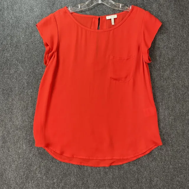 Joie Rancher Silk Top Blouse Red Small Short Sleeve Round Neck Women’s EUC
