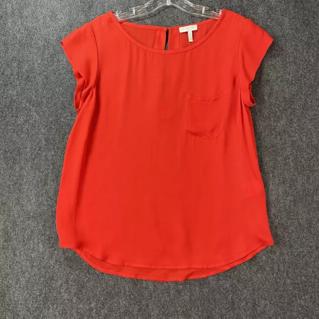 Joie Rancher Silk Top Blouse Red Small Short Sleeve Round Neck Women’s EUC