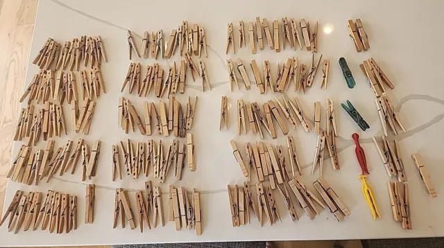 Vintage Wooden Clothes Pins Lot of 165 Weathered Spring Clip Roger Vermont