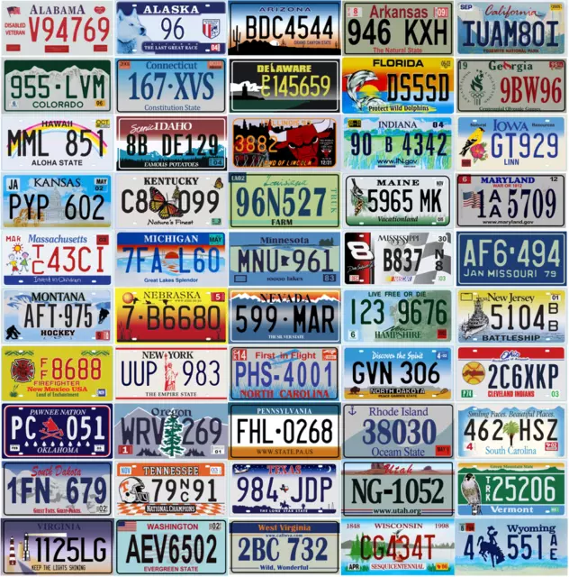 Lot de 50 plaques d'immatriculation des 50 Etats Américains USA LICENSE PLATES