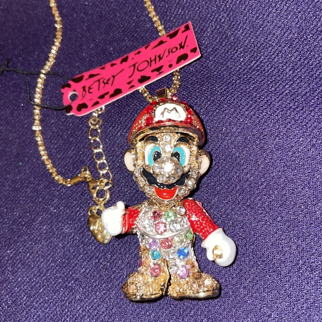 Betsey Johnson SUPER MARIO Bobble Head Bling Rhinestone Necklace NEW ❤️blt39j1