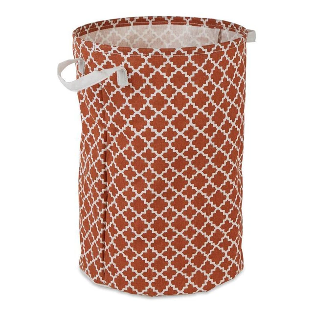 PE-Coated Cotton Polyester Laundry Hamper Lattice Cinnamon Round 13.5x13.5x20