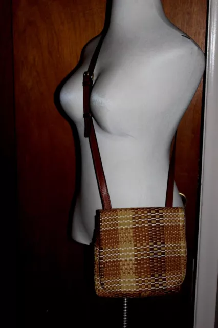  Patricia Nash Med Crossbody Bag Flap Snap Zip Multi Woven Fabric Leather Trim