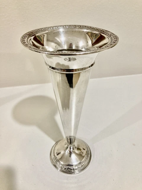 Vintage Sterling Silver Trumpet Vase 185.3 Grams Weighted 7.75 Tall