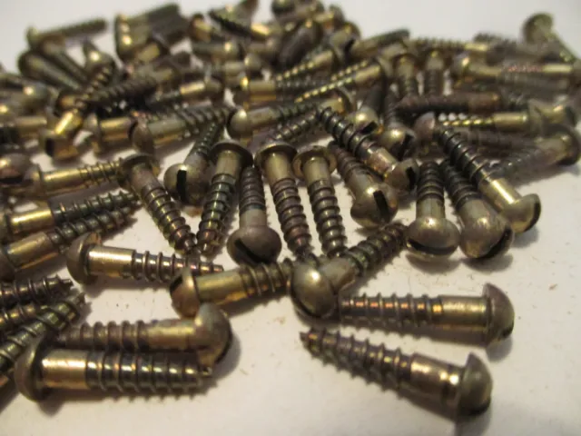 88 Vintage Solid Brass Wood Screws With The Round Slot Head 1/2" Long X #4=7/64"