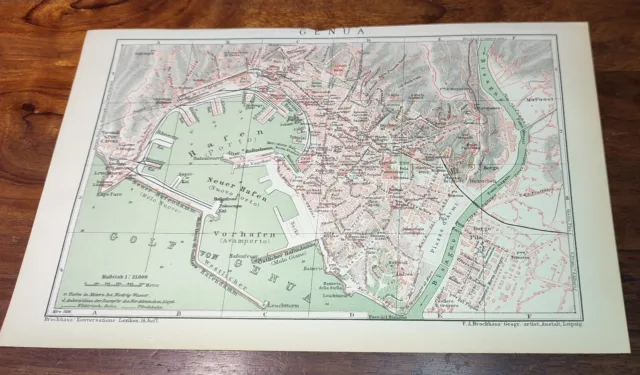 historische Stadtkarte/Stadtplan 1898 " Genua " original