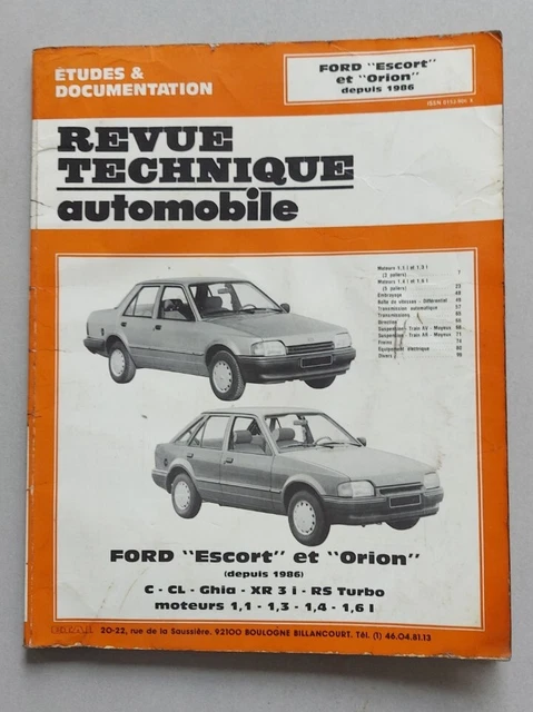 Revue technique Automobile FORD Escort Orion C CL GHIA XR 3 I RS TURBO