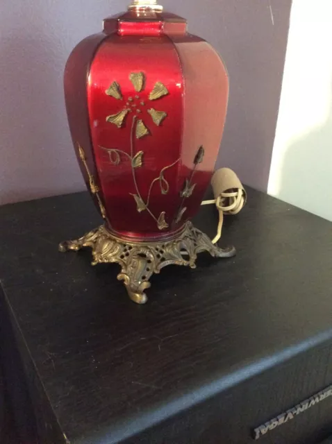 Beautiful Unique Vintage Deep  Red Table Lamp with flower design