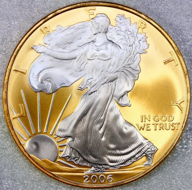 2006 American Silver Eagle 1oz SILVER Coin with 24K GOLD  GILDED BU UNCIRCULATED