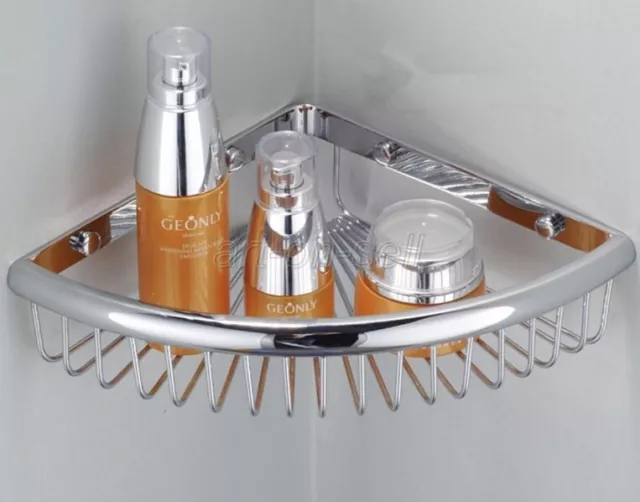 Polished Chrome Brass Bathroom Shower Caddy Corner Wire Basket Storage Shelves