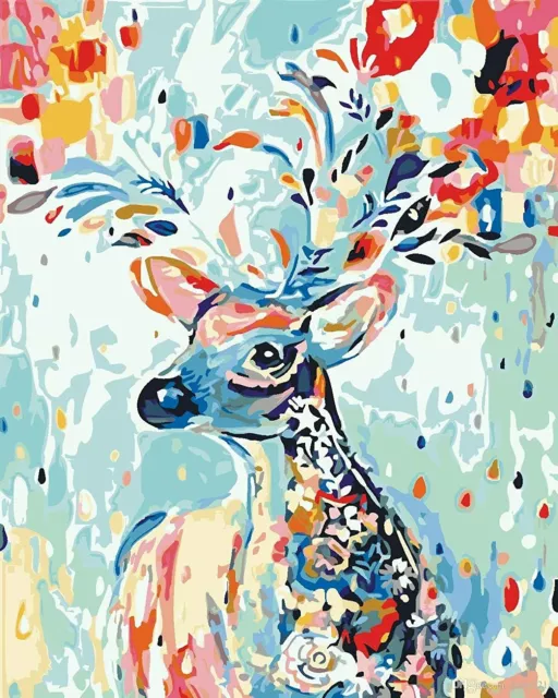 DIY Paint by Numbers Kit Paintings Art Craft for Home Wall Decor Gift Deer Brush