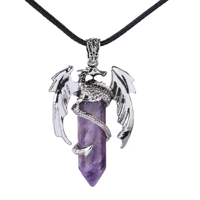 Natural Crystal Quartz Dragon Hexagon Stone Pendant Man Necklace Healing Reiki