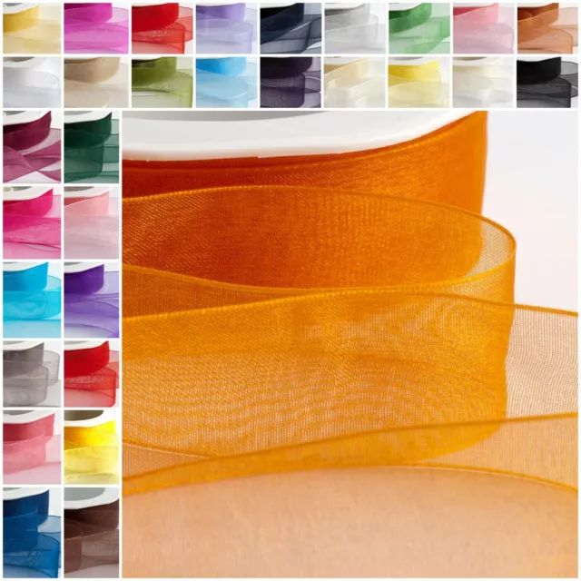 Organza Woven Edge Sheer Chiffon Wedding Crafts Ribbon - 1m Lengths & Full Reels