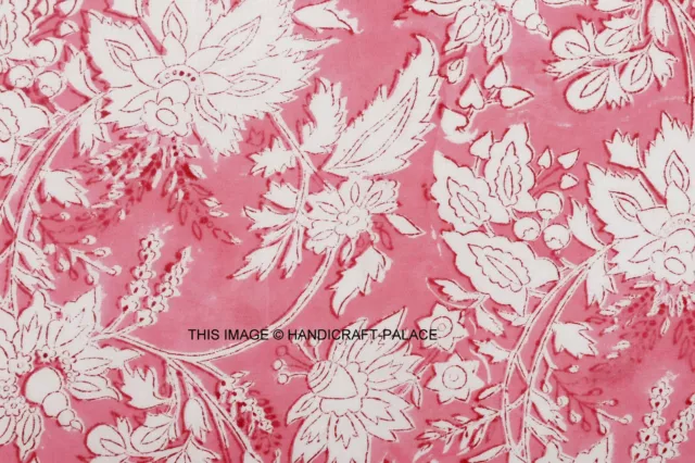 Indian Handmade Pink Flower Cotton Hand Block Print Fabric Craft By 10 Yard