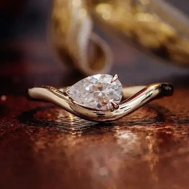 2.00Ct Pear Cut Lab Created Diamond Women's Wedding Ring 14K Yellow Gold Plated