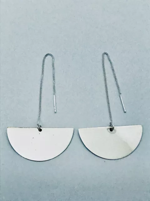 925 Sterling Silver Half Moon Shape Plain Drop Earrings