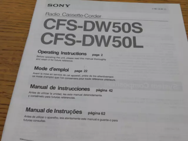 MODE D'EMPLOI manual MANUEL radio cassette recorder mega bass CFS-DW50S DW50L 2