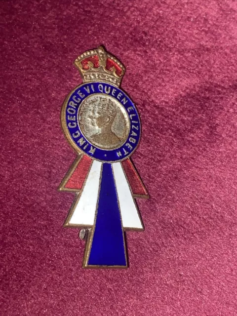 King George VI & Queen Elizabeth 1937 Coronation Souvenir Silver Gilt+Enamel Pin