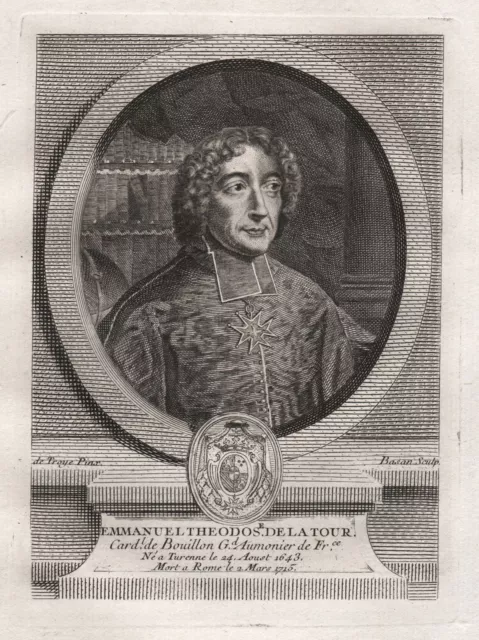 Emmanuel Theodose de La Tour DAuvergne Cardinal Bouillon Portrait Engraving