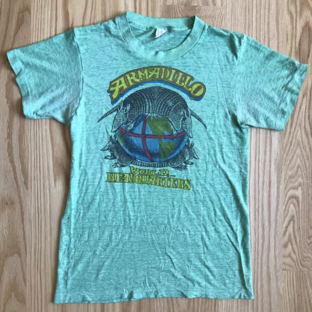 Rare! VTG Original 1970s Armadillo World Headquarters Austin T Shirt Green Sz S