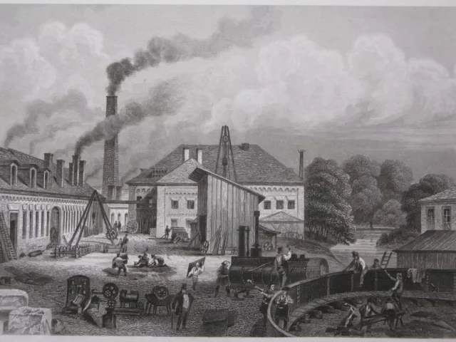 61)um 1850 Original Stahlstich Maffei's Maschinenfabrik München Deutschland