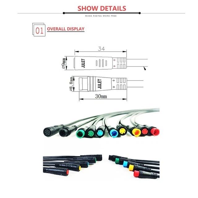 Connecteur électrique Julet 6mm Pour Vélo Ebike - 2 à 6 Broches, Câble Signal