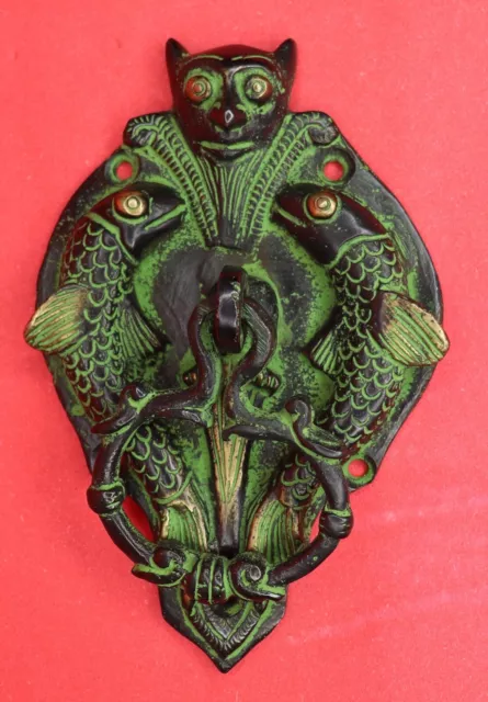 Bat & Fish Carved Antique Victorian Style Handmade Brass Door Knocker Home Décor