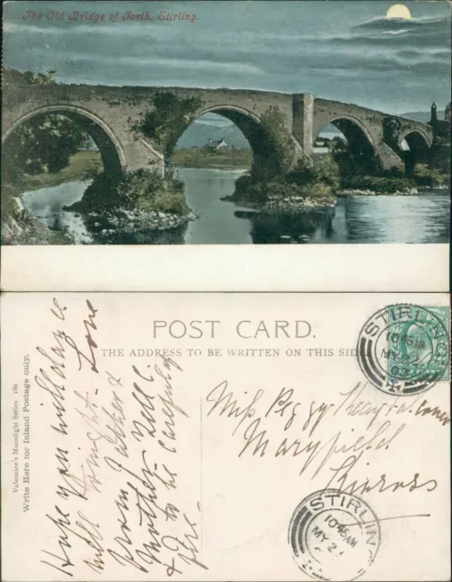 Stirling Old Bridge Of Forth Valentines Moonlight 186 GB 1903 Stirling Cancel