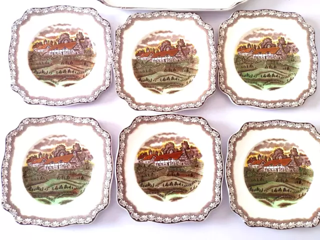 Six empire Tea plates square shape devon - country scene 16 cm Vintage