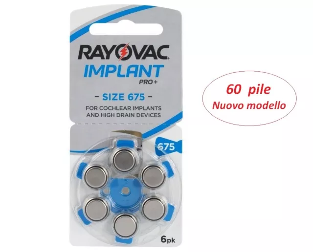 60  pile  Rayovac Implant Pro 675  per Impianti Apparecchi protesi COCLEARI