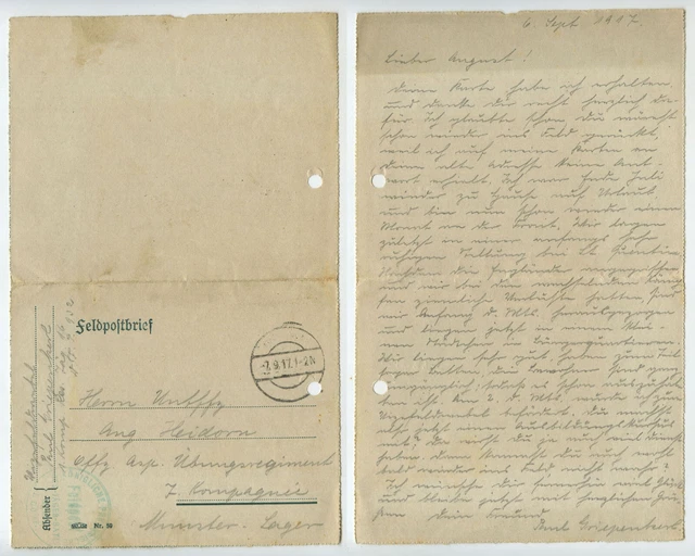 97668 - Feldpostbrief - 7.9.1917 nach Munster-Lager