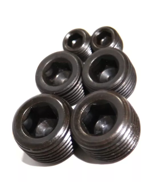 BLACK Steel Engine Block Intake Manifold Plug Kit 1/2"NPT+1/8"NPT+3/8"NPT 6PCS