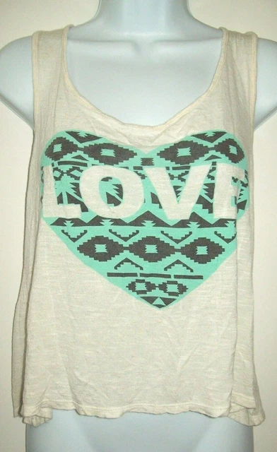Charlotte Russe Womens Cropped Tank Size XS Off White Aztec Print Lightweight
